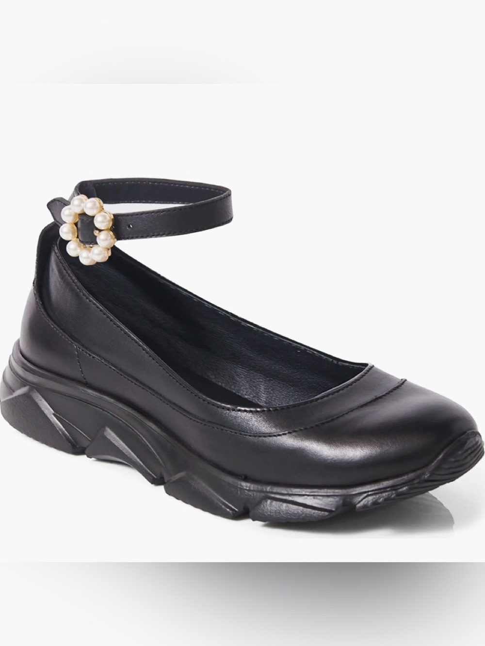 Free People Black Pearl-Embellished Ankle-Strap Platform Sneaker
